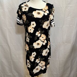 Rue 21 Floral T-Shirt Dress XL Black Cream Stripe Sleeve Casual Plus Size